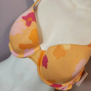 Auden Size 38C Contemporary Feminine Yellow and Pink Floral Print Bra NWT
